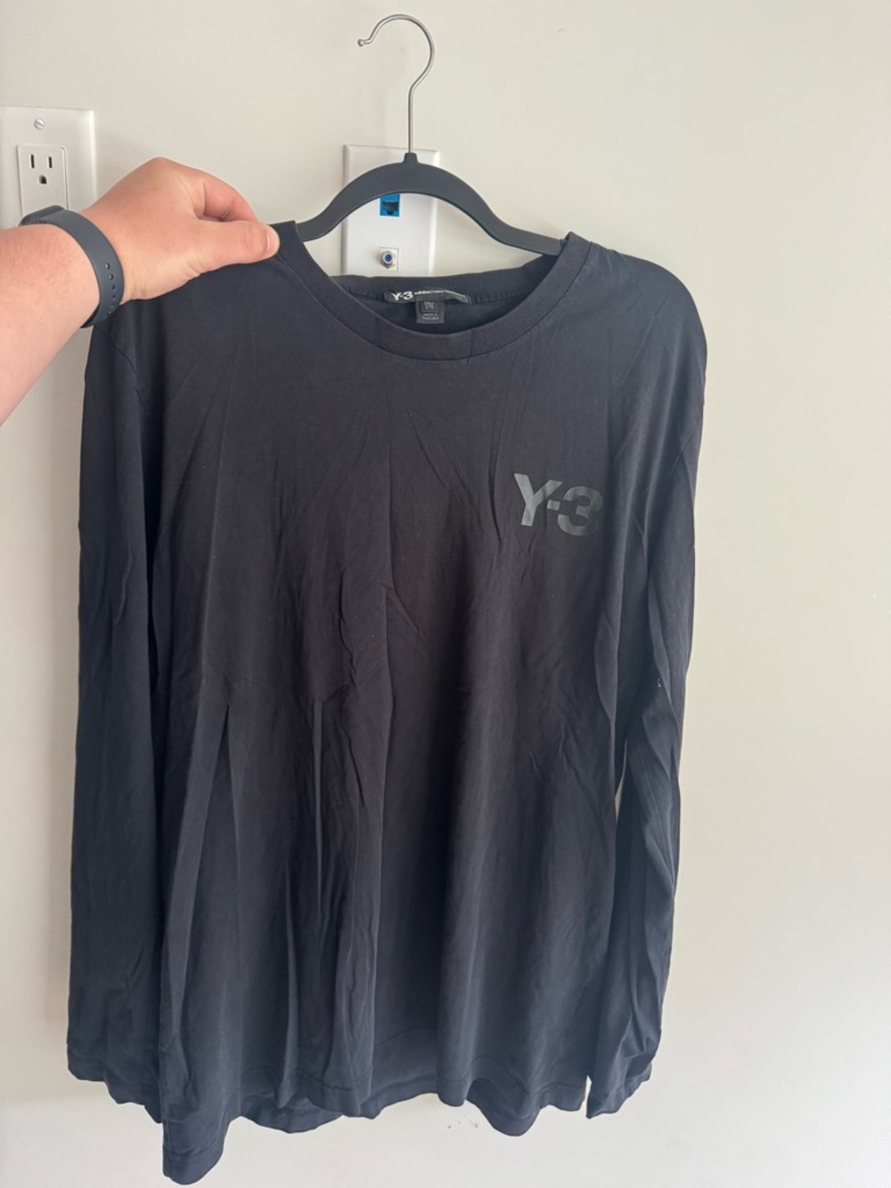 Y-3 Black Long Sleeve Logo Crew Tee